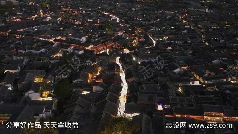 丽江古城夜景航拍