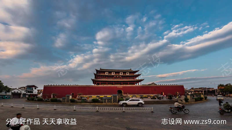 建水古城迎薰楼日出延时