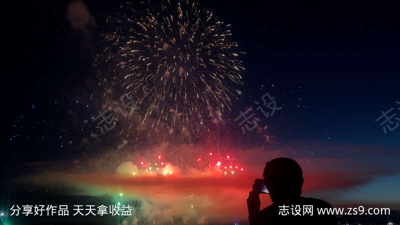 江边拍摄烟花