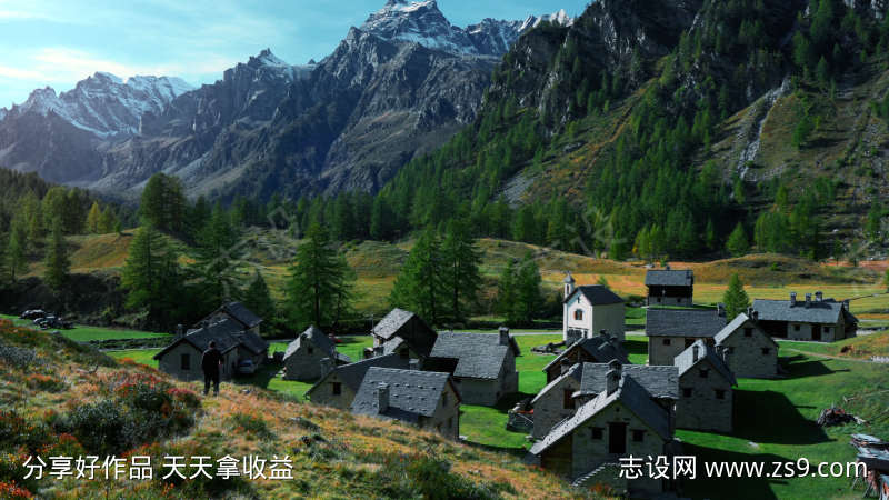 群山围着小屋