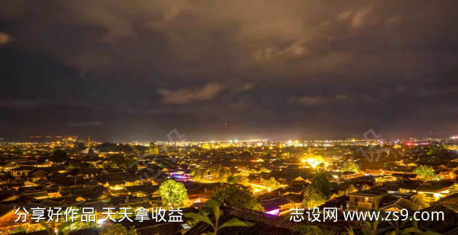 云南丽江古城日转夜