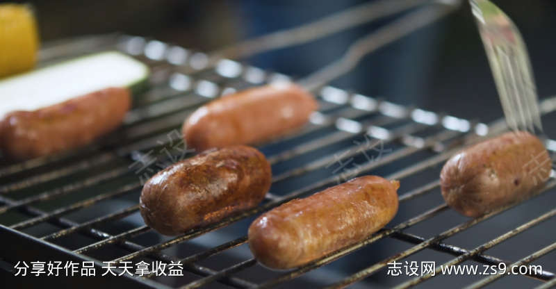夜晚大排档烧烤烤肠