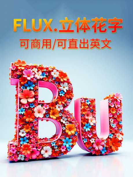 3D立体花字直出英文_源文件下载_safetensors格式_768X1024像素-字体,3D,Logo图标-作品编号:2025032318248006-志设-zs9.com