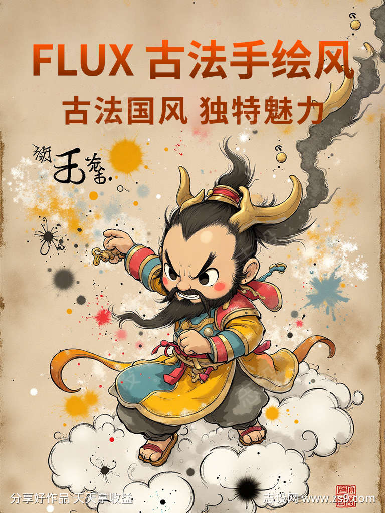 国风古法手绘风神话风小时候的味道模型