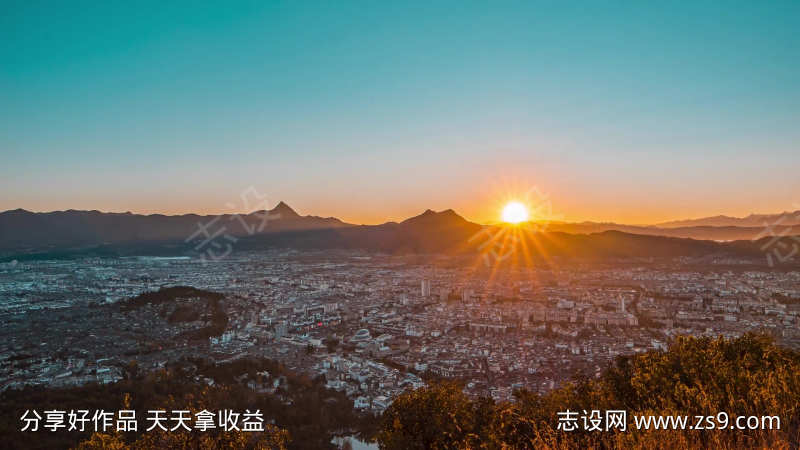 冬季云南丽江全景日落