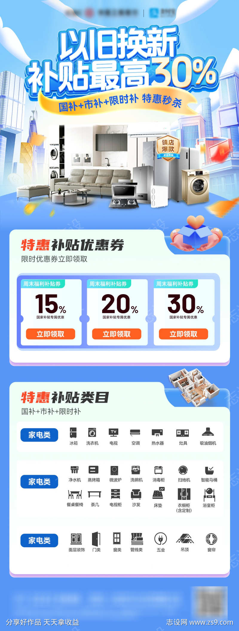 以旧焕新家电电器家装国补政策补贴电商海报