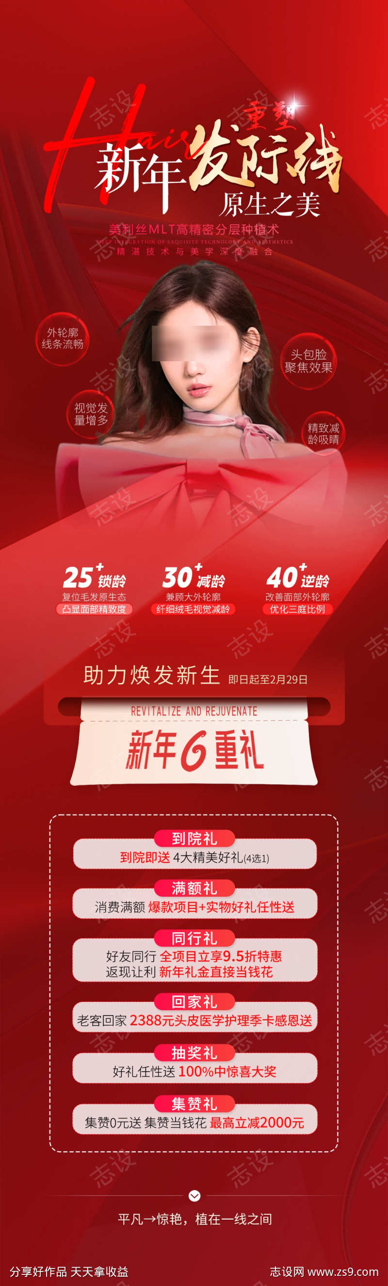 医美红色植发发际线活动海报