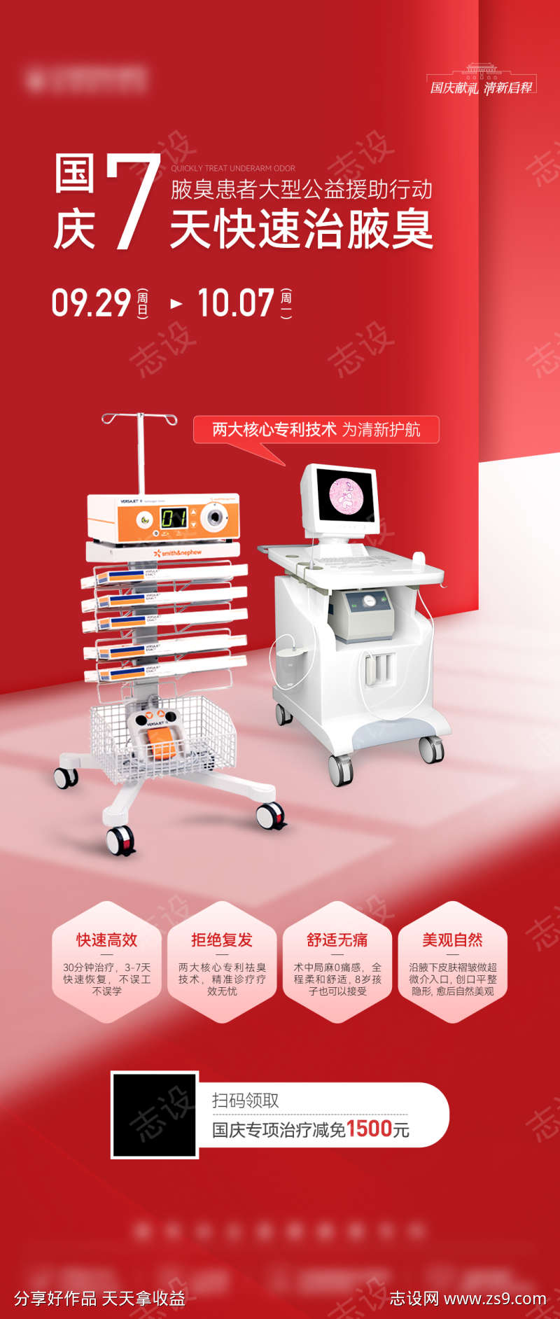 医美创意红色仪器国庆双庆喜庆海报