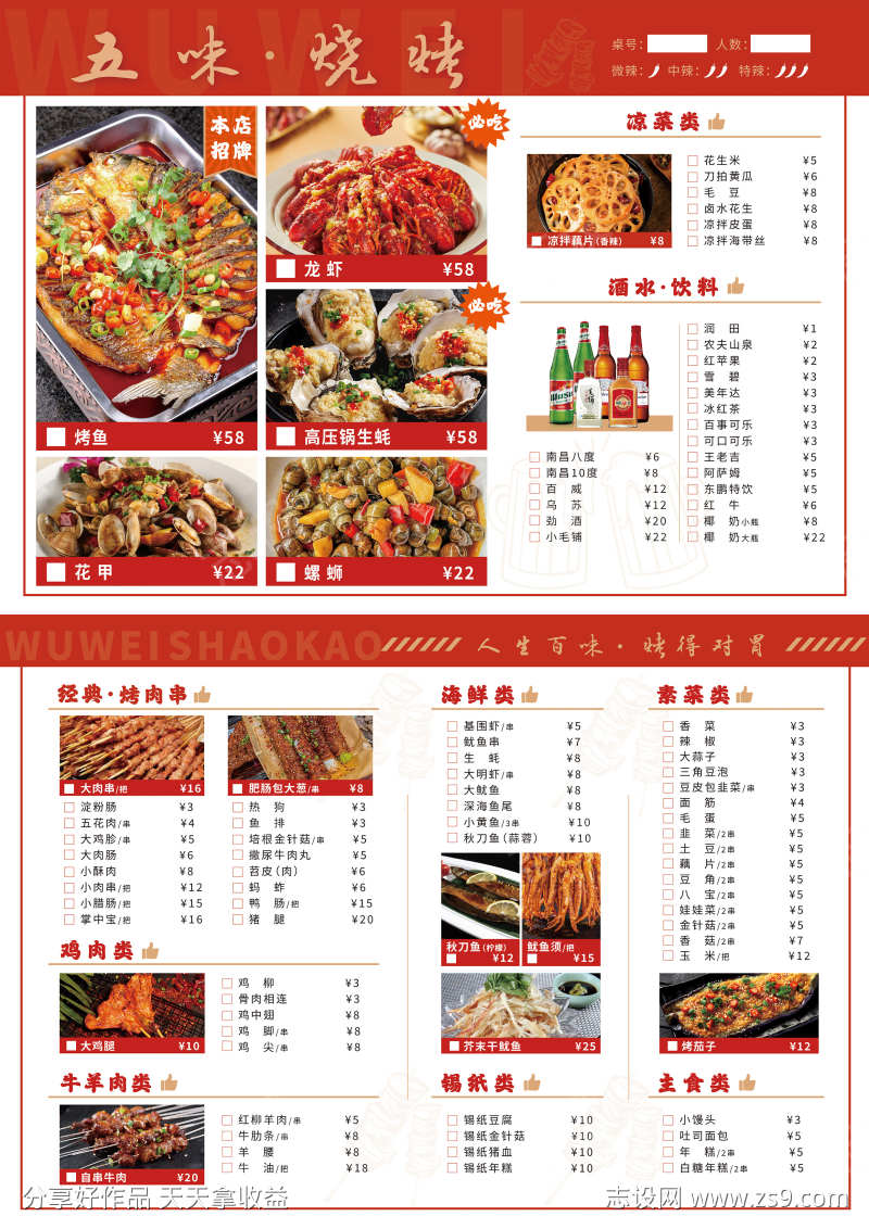 烧烤店菜单