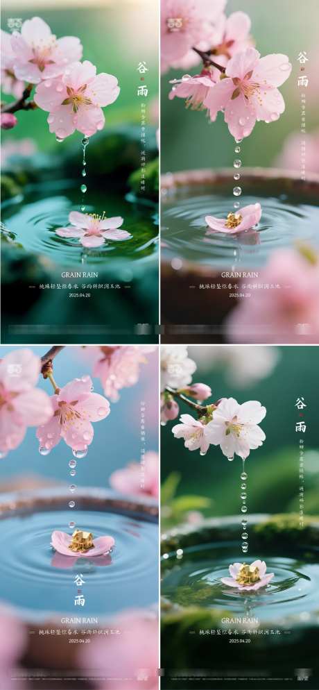 谷雨节气海报_源文件下载_AI,PSD格式_1737X3754像素-海报,水滴,桃花-作品编号:2025041113375226-志设-zs9.com