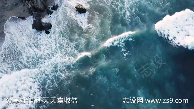 海滩海水波浪航拍视频素材