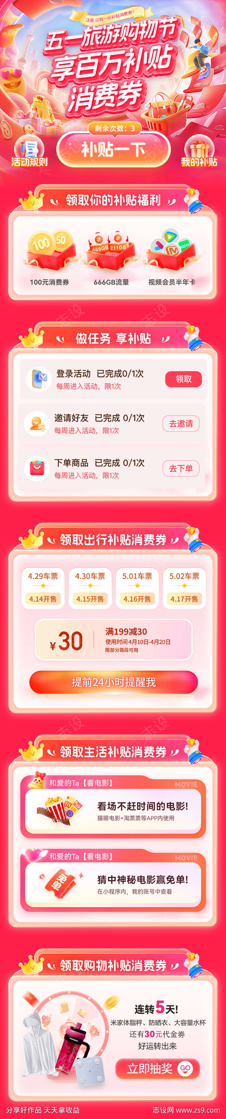 五一旅游购物节百万补贴消费券海报