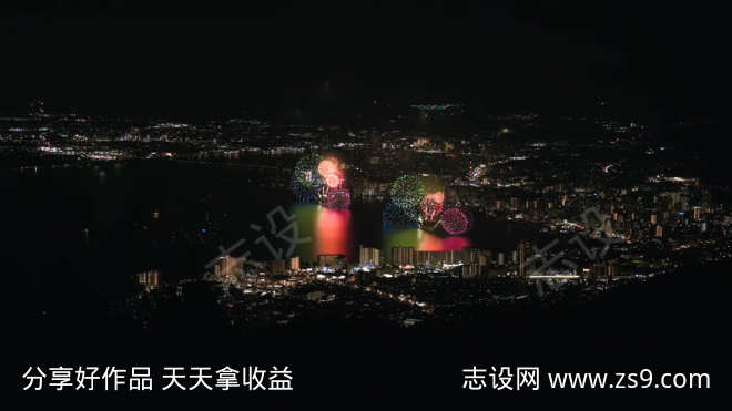 城市夜晚的烟花