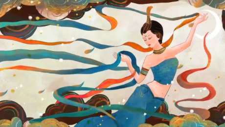 敦煌舞女背景视频_视频素材下载_MP4格式_1920X1080像素-飘带,背景视频,中国风-作品编号:2025041916431633-志设-zs9.com