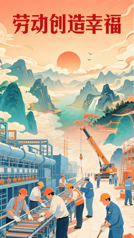 劳动节海报_源文件下载_PSD格式_1152X2048像素-手绘,海报,国潮-作品编号:2025042314364180-志设-zs9.com