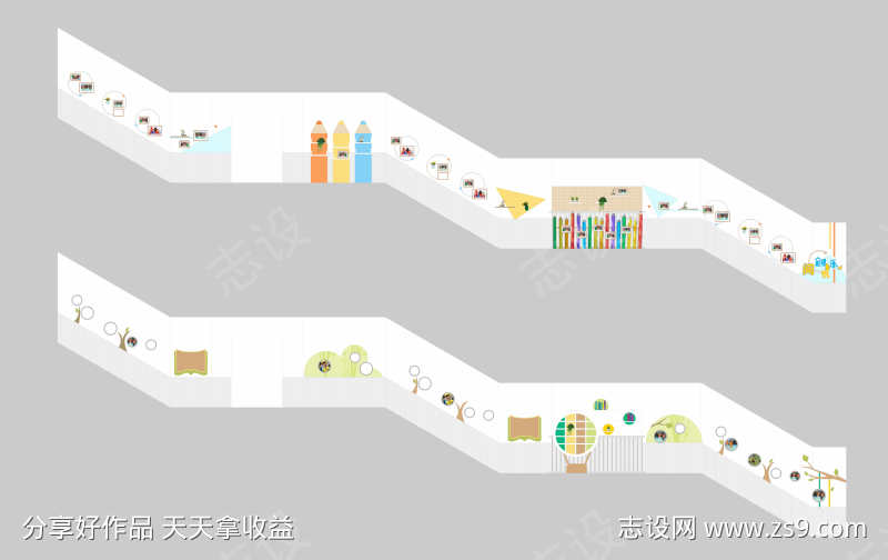 校园卡通氛围楼梯
