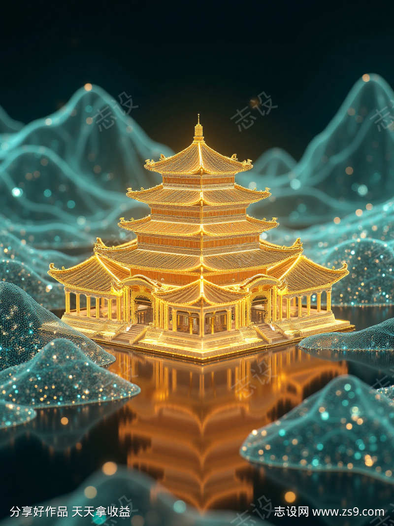 全息中式建筑影像