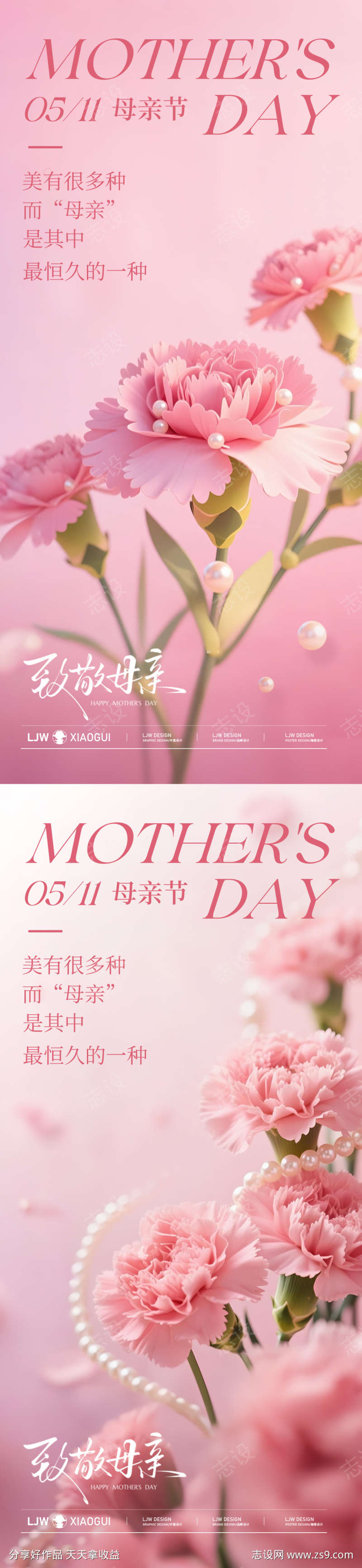 母亲节简约康乃馨海报