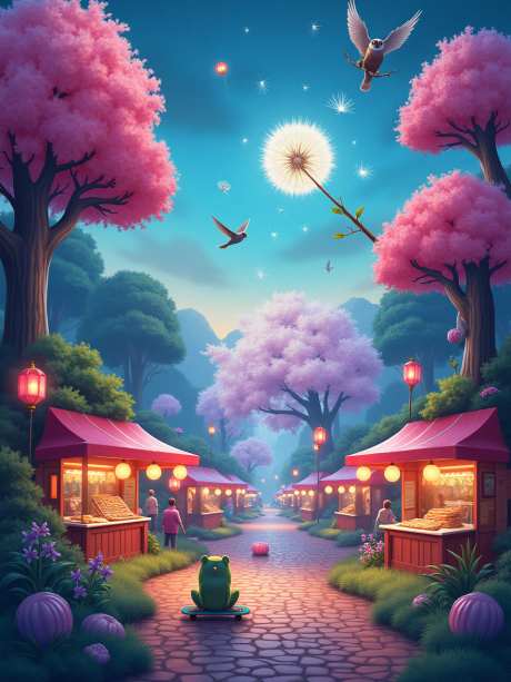 魔法森林春季市场插图_源文件下载_PNG格式_960X1280像素-市场,粉色,春天-作品编号:2025050710592101-志设-zs9.com