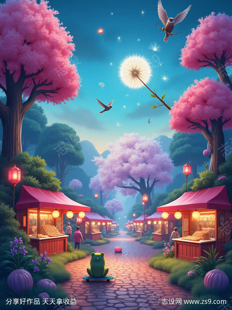 魔法森林春季市场插图