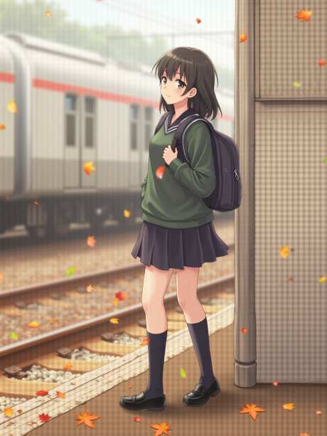 车站旁的少女_源文件下载_PNG格式_960X1280像素-落叶,车站,少女-作品编号:2025050711189116-志设-zs9.com