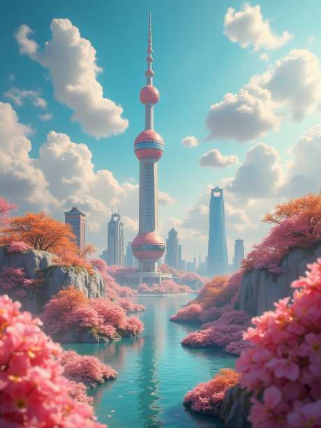 东方明珠电视塔_AI图片下载_euler采样_960X1280像素-白云,东方明珠,温暖-作品编号:2025050711351913-志设-zs9.com