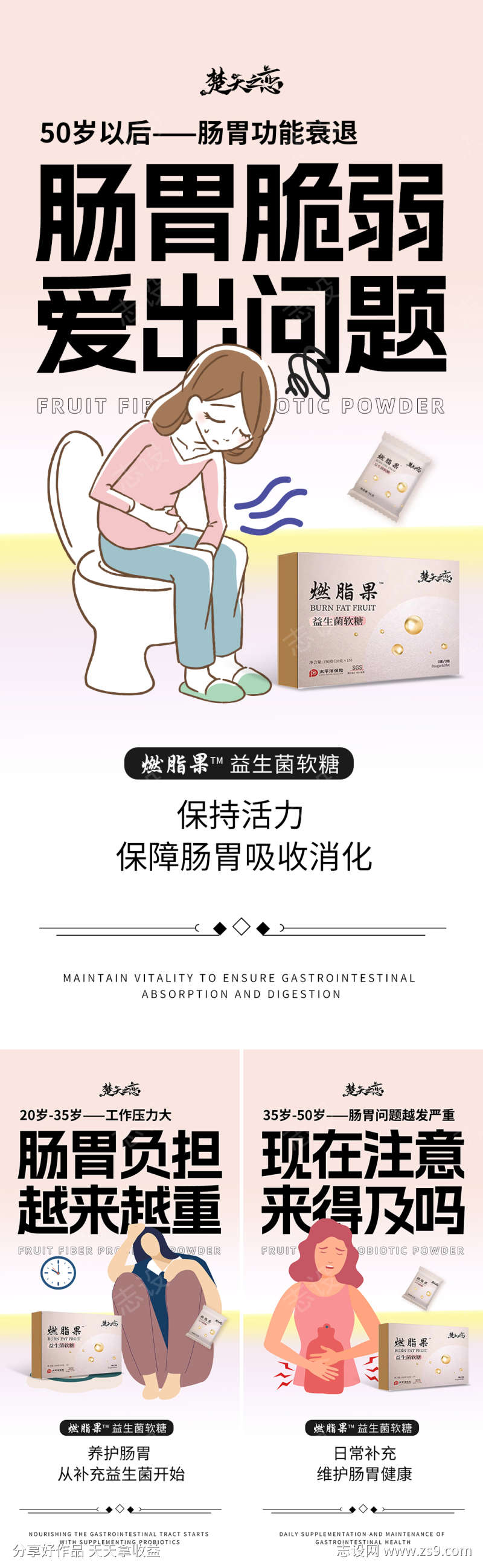 减肥瘦身益生菌卡通创意海报