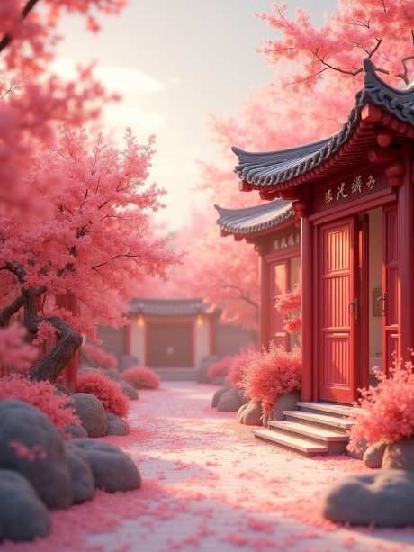 桃花林里的中式庭院_源文件下载_PNG格式_960X1280像素-花朵,树林,桃花-作品编号:2025050714512215-志设-zs9.com
