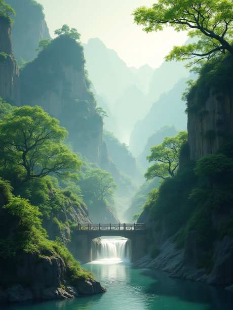 山间森林和瀑布_源文件下载_PNG格式_960X1280像素-风景,自然,小桥-作品编号:2025050715145291-志设-zs9.com