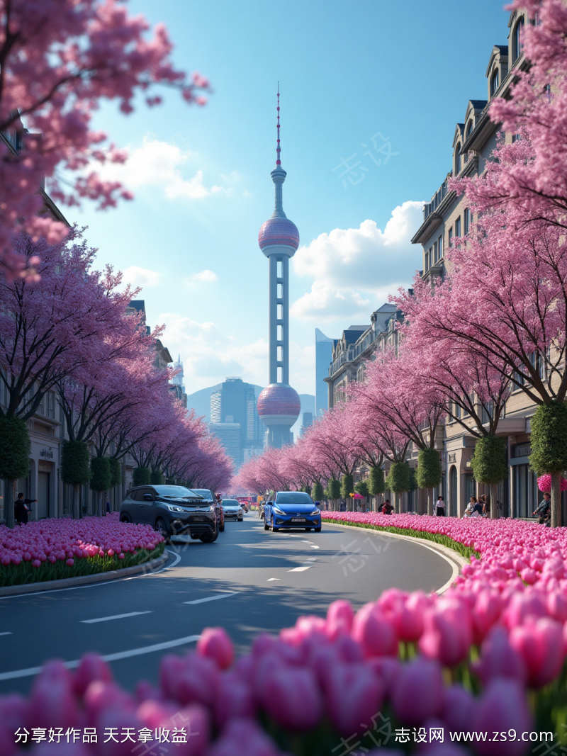 户外春景建筑
