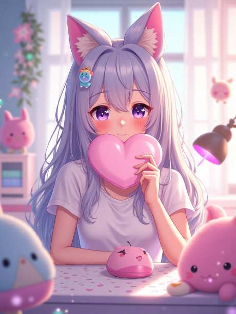 拿着爱心的猫耳少女_源文件下载_PNG格式_960X1280像素-可爱,爱心,猫耳-作品编号:2025050715416303-志设-zs9.com