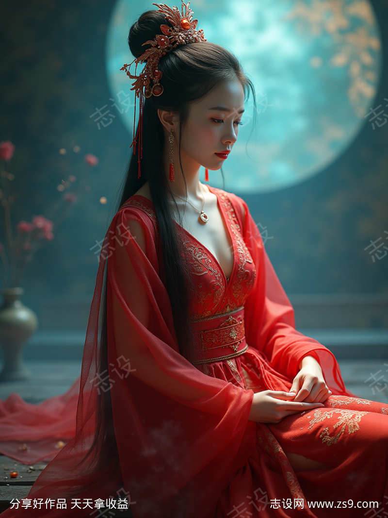 古风红裙女人