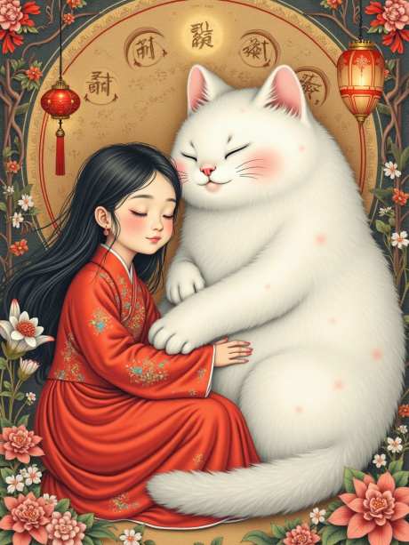 小女孩和大猫咪_源文件下载_PNG格式_960X1280像素-灯笼,中式,猫咪-作品编号:2025050814483975-志设-zs9.com