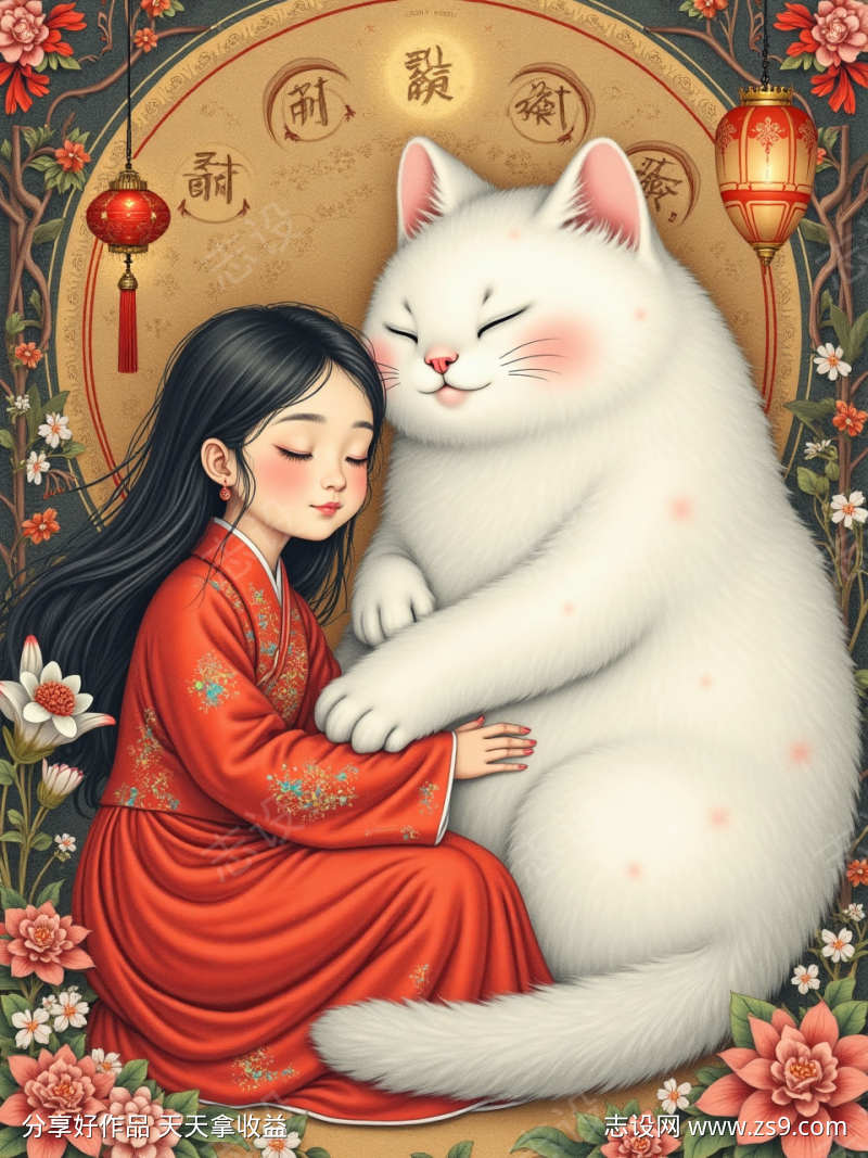 小女孩和大猫咪