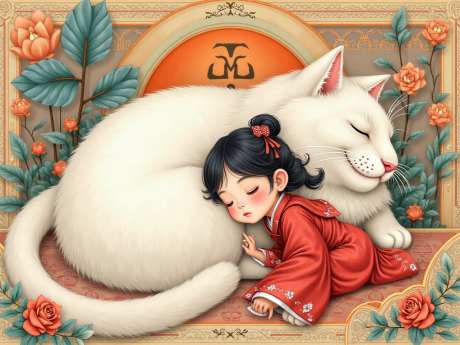 女孩和猫咪_源文件下载_PNG格式_1280X960像素-插画,睡觉,女孩-作品编号:2025050815201026-志设-zs9.com