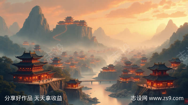 国风山水建筑群