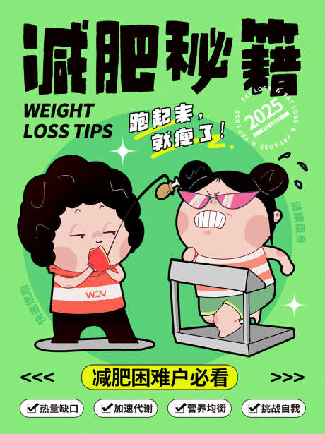 减肥秘籍卡通_源文件下载_PSD格式_1134X1515像素-减肥,插画,童趣-作品编号:2025051317219444-志设-zs9.com