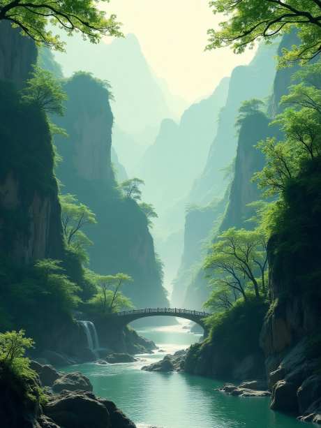 国画山水图_源文件下载_PNG格式_960X1280像素-小桥,植物,绿树-作品编号:2025050916552903-志设-zs9.com