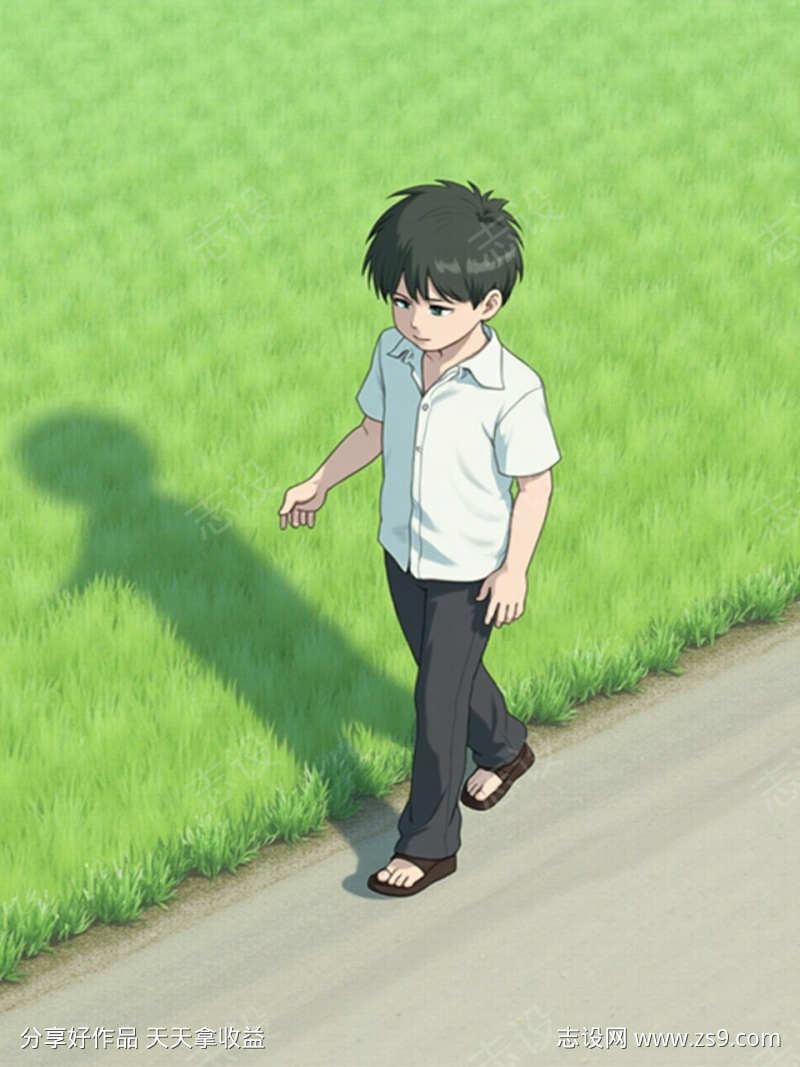 田野走路的男人