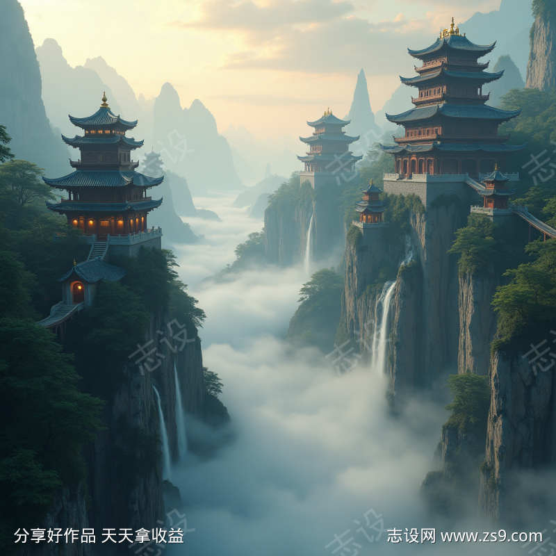 薄雾环绕的山脉