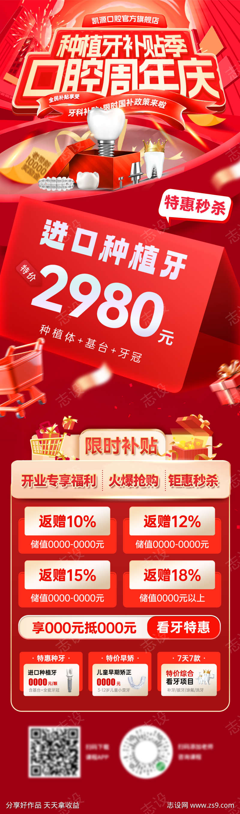 医美口腔牙齿种植牙牙科周年庆特惠海报长图