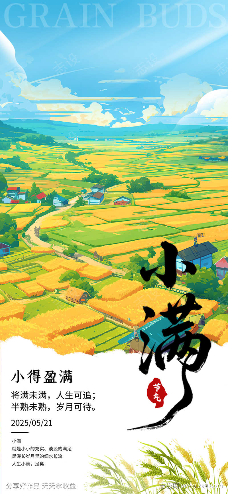 插画风二十四节气小满借势海报