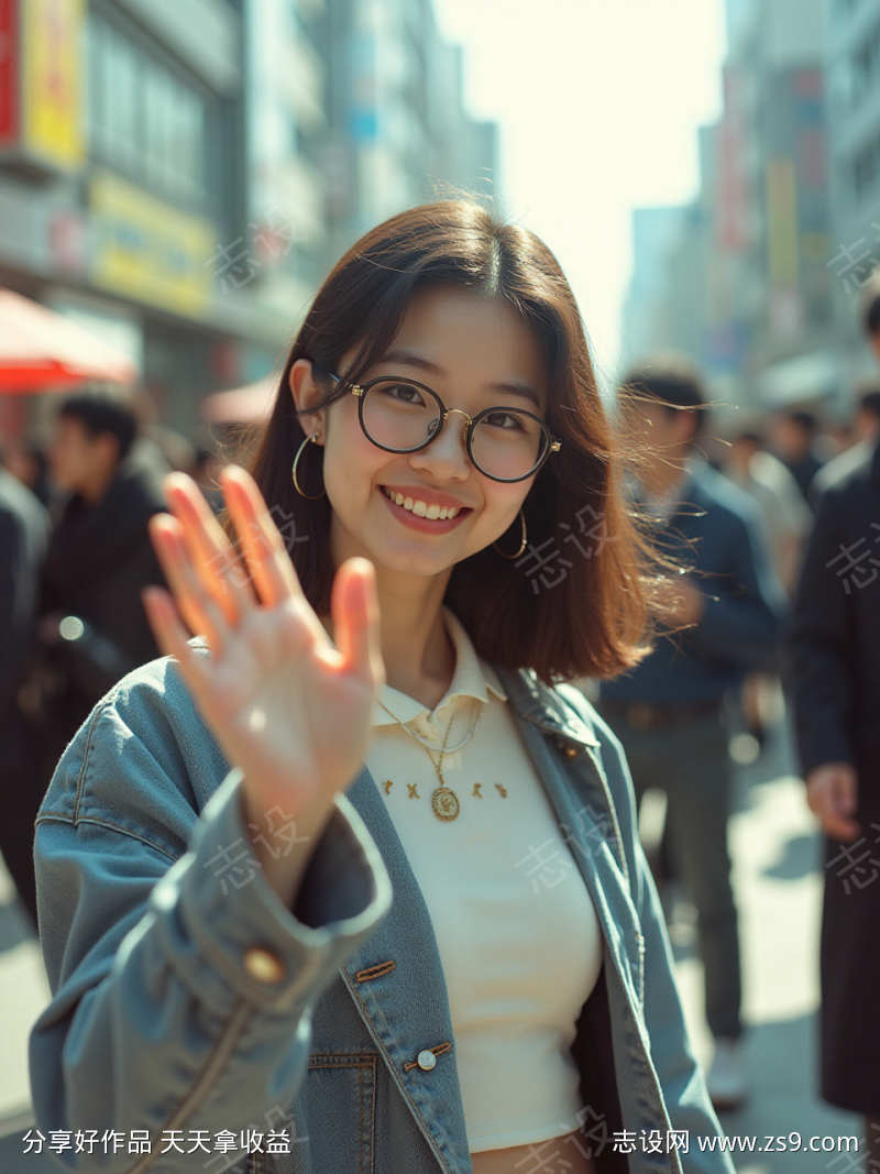 挥手的女性