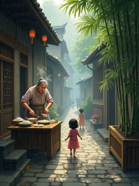 小巷人家插画_源文件下载_PNG格式_960X1280像素-奶奶,竹叶,旧炉-作品编号:2025051011393113-志设-zs9.com