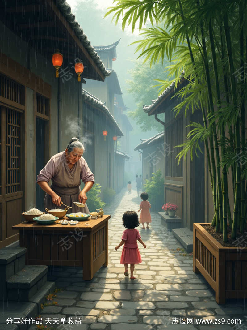 小巷人家插画