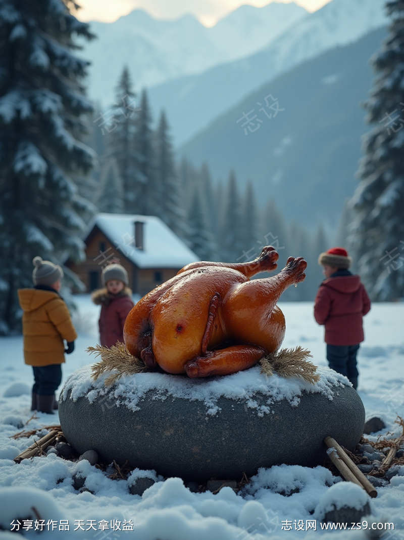 雪山石头烤鸡