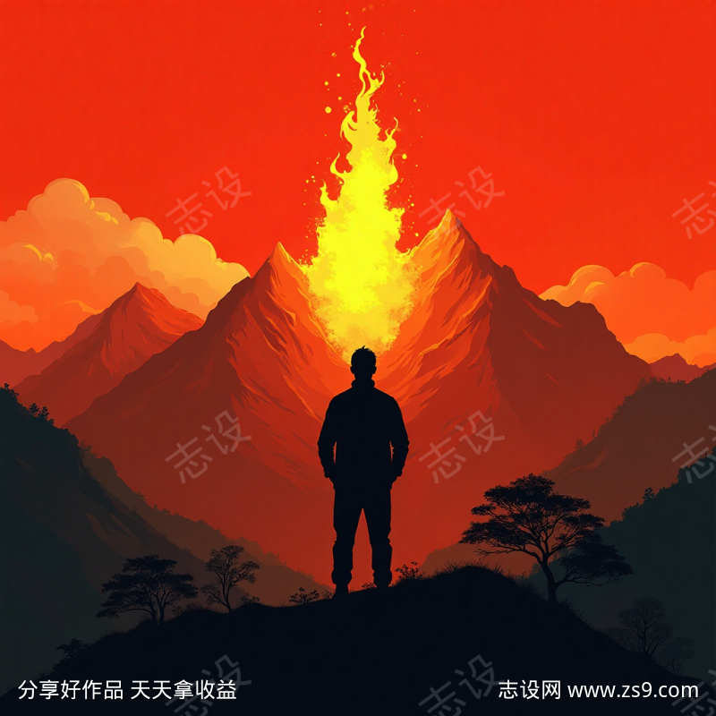 男人火焰山插画
