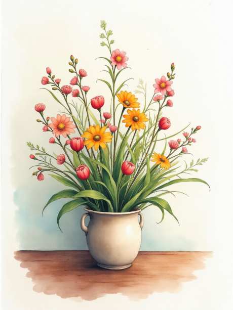 花瓶水彩画_源文件下载_PNG格式_960X1280像素-桌子,花盆,水彩-作品编号:2025051110474104-志设-zs9.com