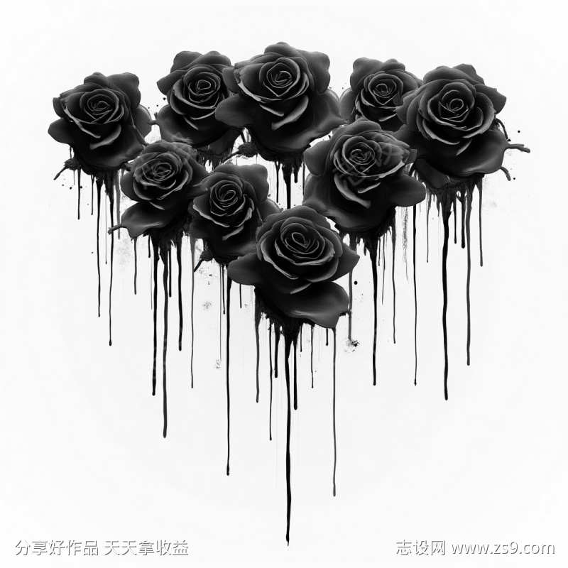 黑白玫瑰绘画