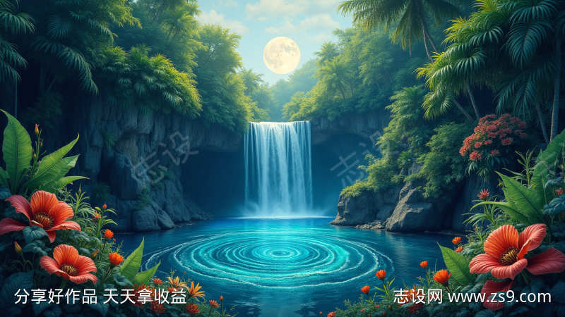 山谷瀑布插画
